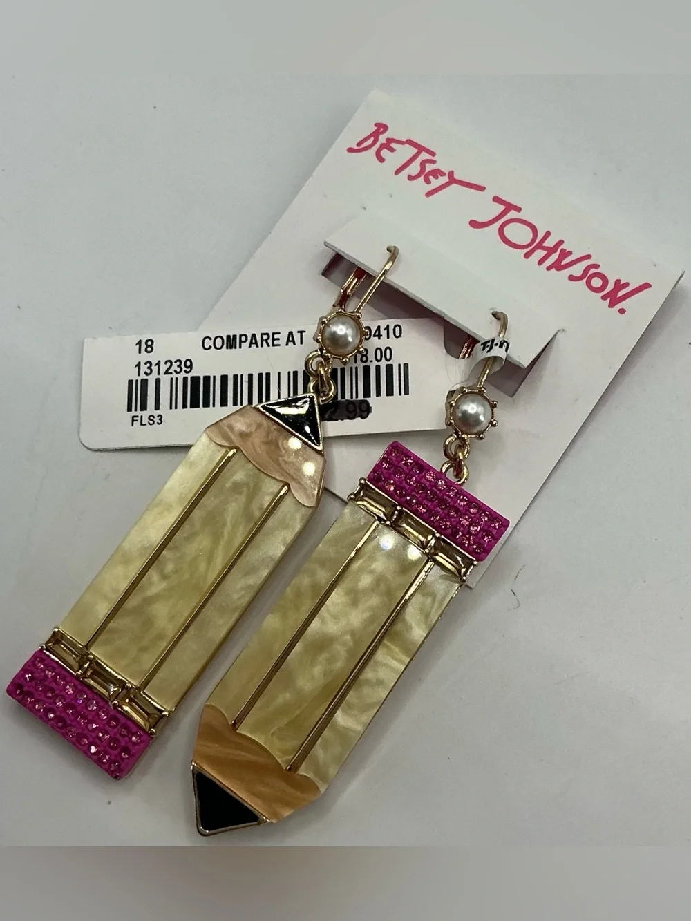 BETSEY JOHNSON MISMATCHED PENCIL EARRINGS MOTHER OF PEARL AND RHINESTONE